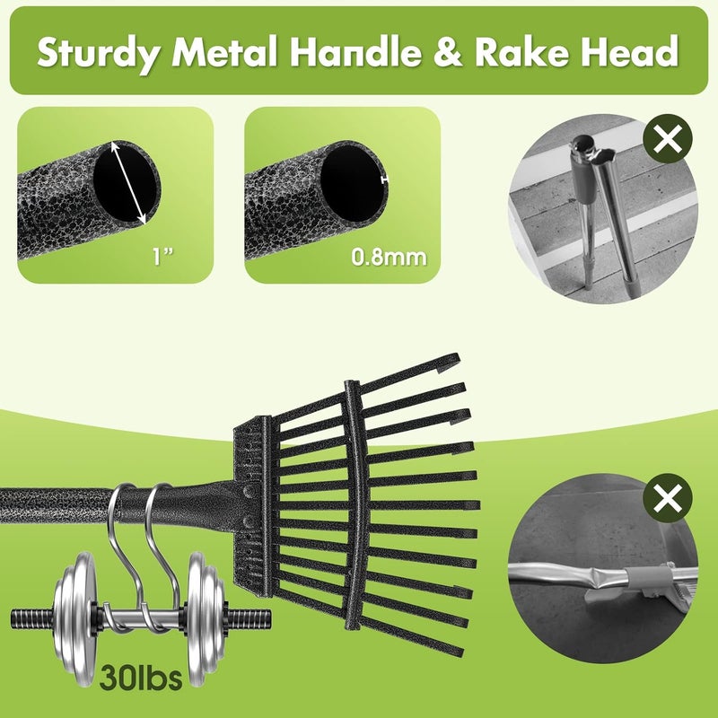 INFLATION Garden Rake for Leaves Sturdy Metal Small Yard Leaf Rakes for Lawns 60” Length 8.5 Inch Width 11 Tines for Women Men Kids Lightweight with Non-Slip Comfortable Smooth Long Handle - Image 2